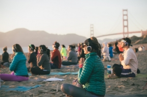 Team Silent Disco Yoga on Baker Beach